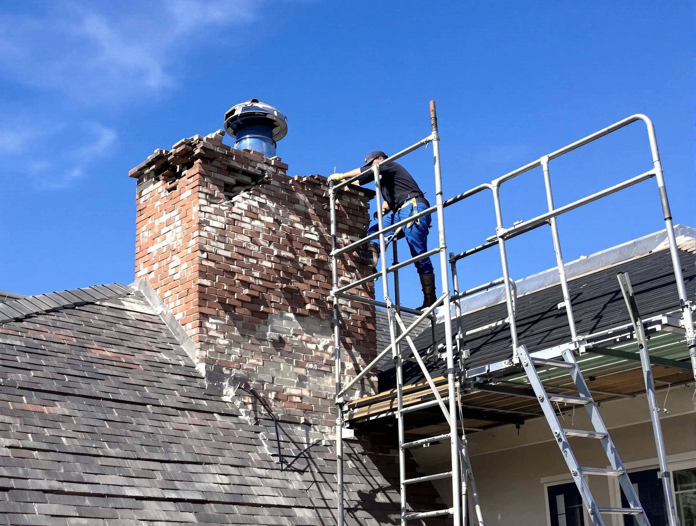 Rebuilding a chimney structure by Ohio Chimney Sweep in Ohio, PA
