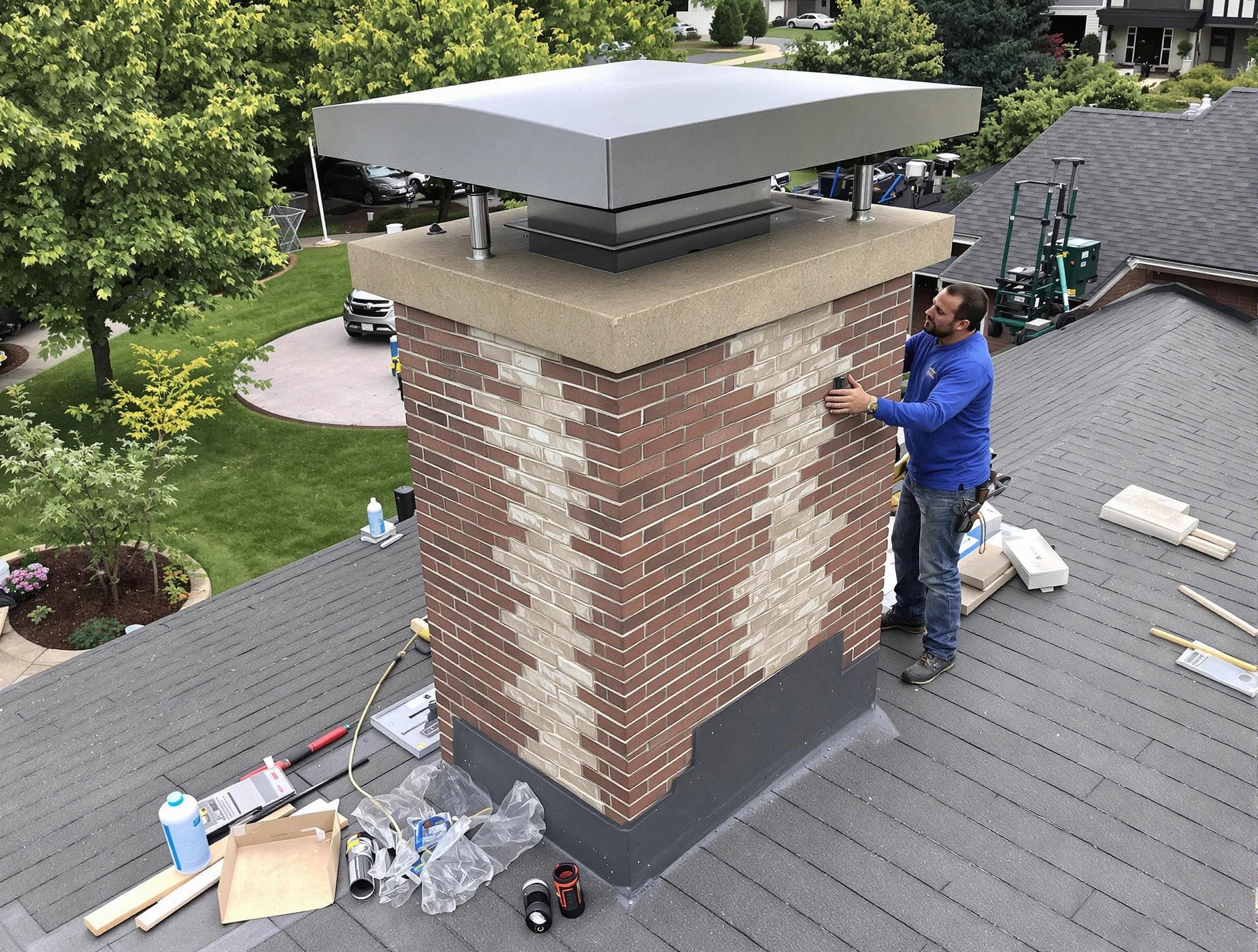 Ohio Chimney Sweep team working on a custom chimney remodel in Ohio, PA