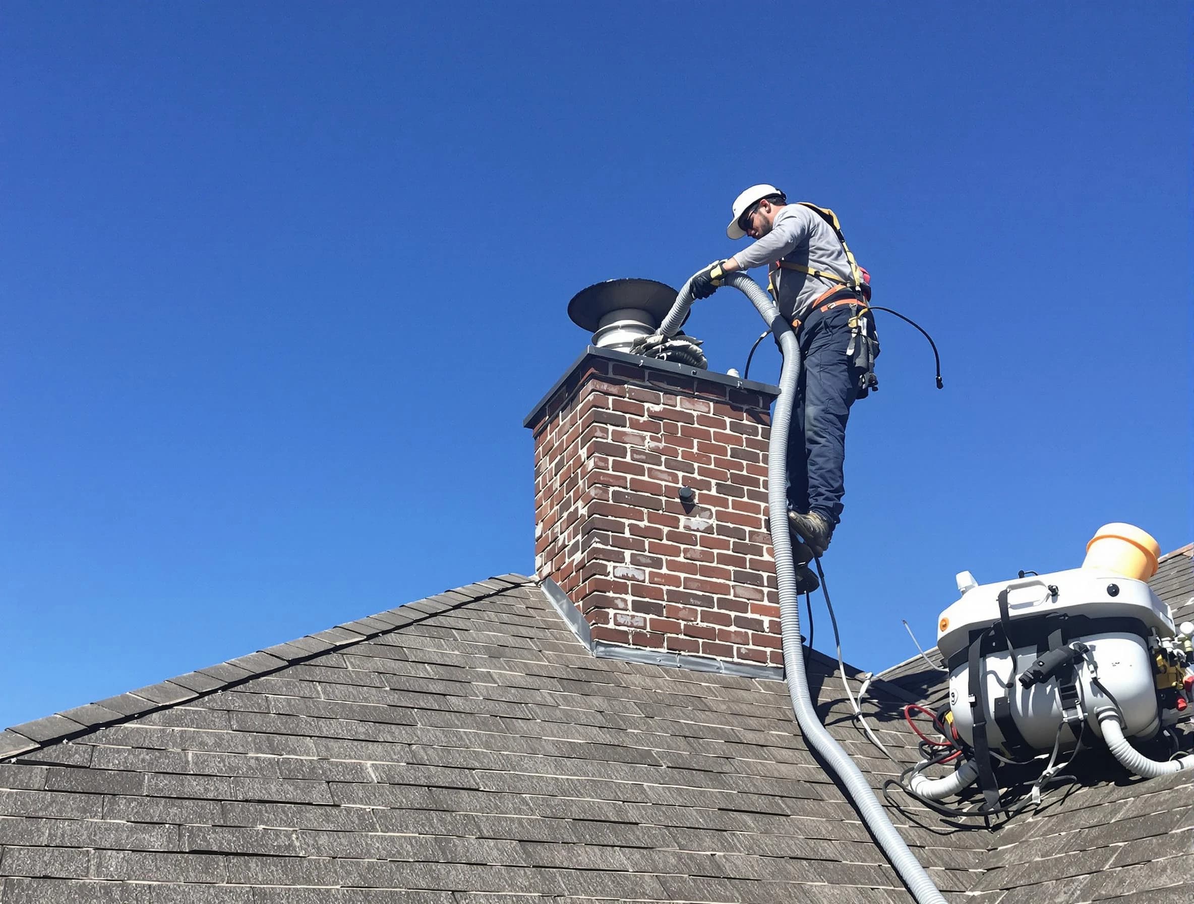 Dedicated Ohio Chimney Sweep team member cleaning a chimney in Ohio, PA