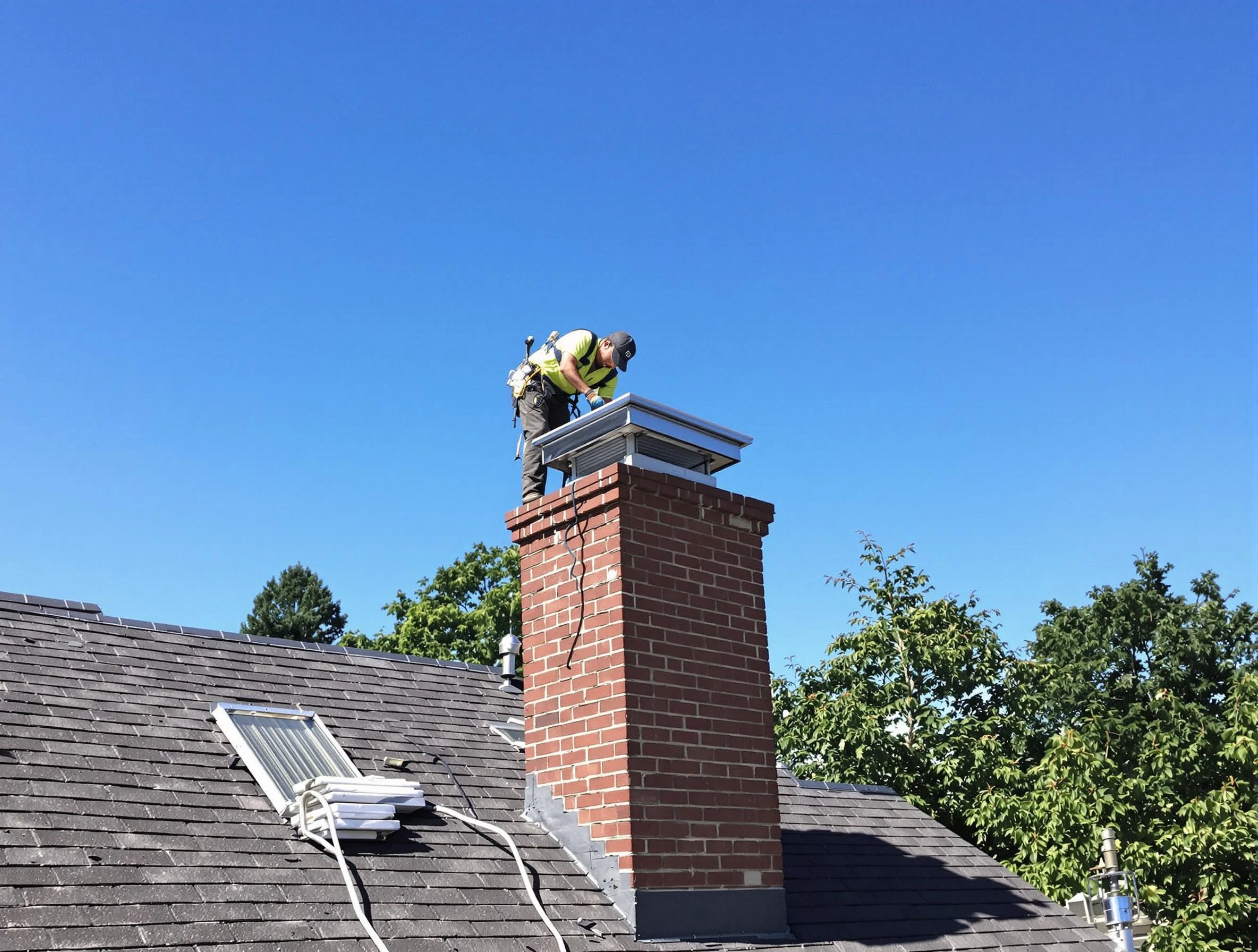 Ohio Chimney Sweep technician measuring a chimney cap in Ohio, PA