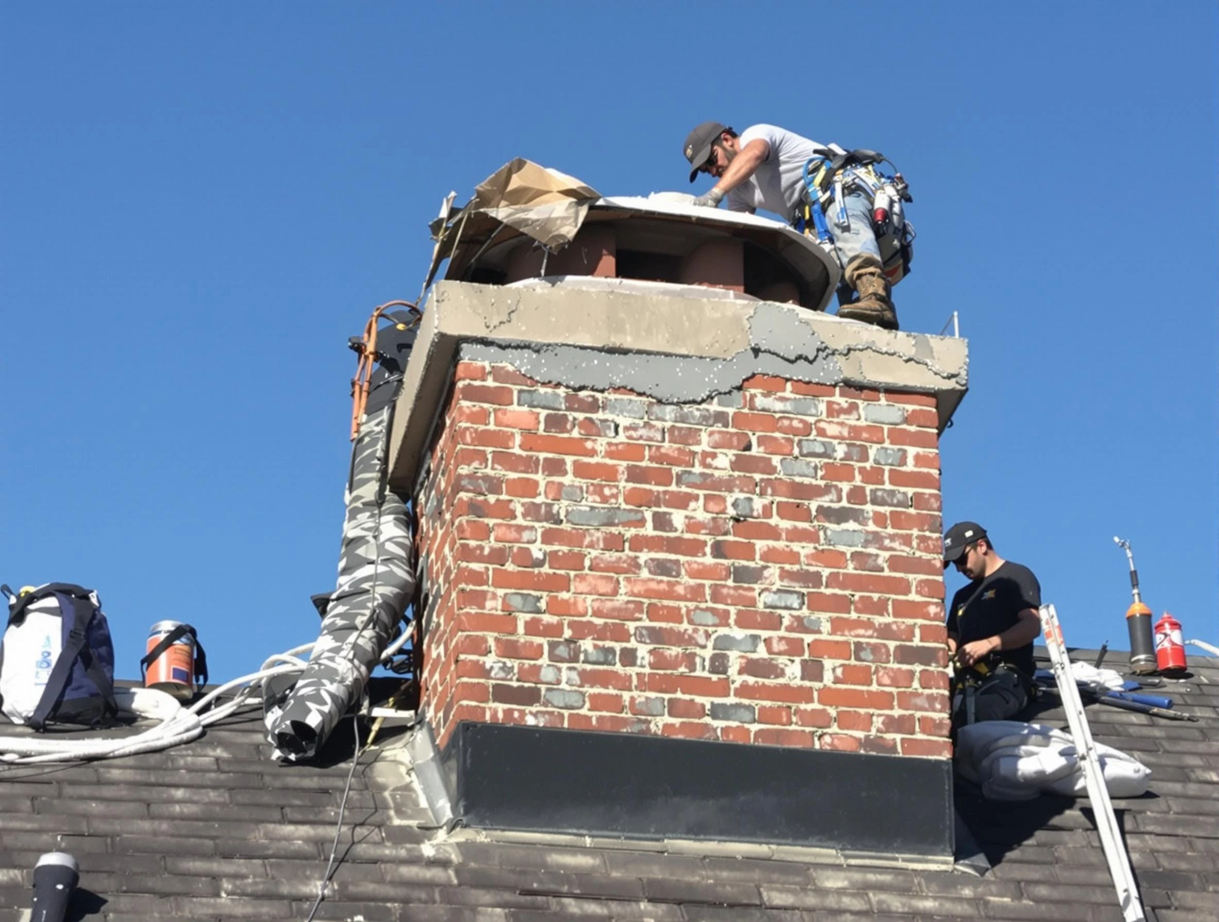 Ohio Chimney Sweep installing a custom chimney crown in Ohio, PA